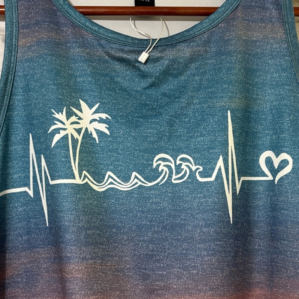 Emery Rose Blue beach theme Tank Top, size 2XL - Picture 4 of 7